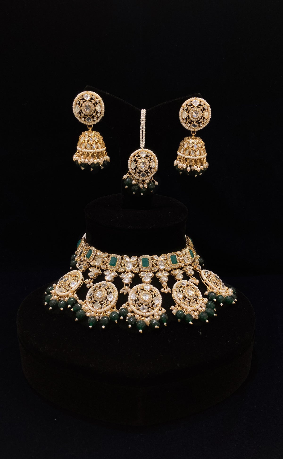 Kundan Green Pearl Round Necklace JN-2108