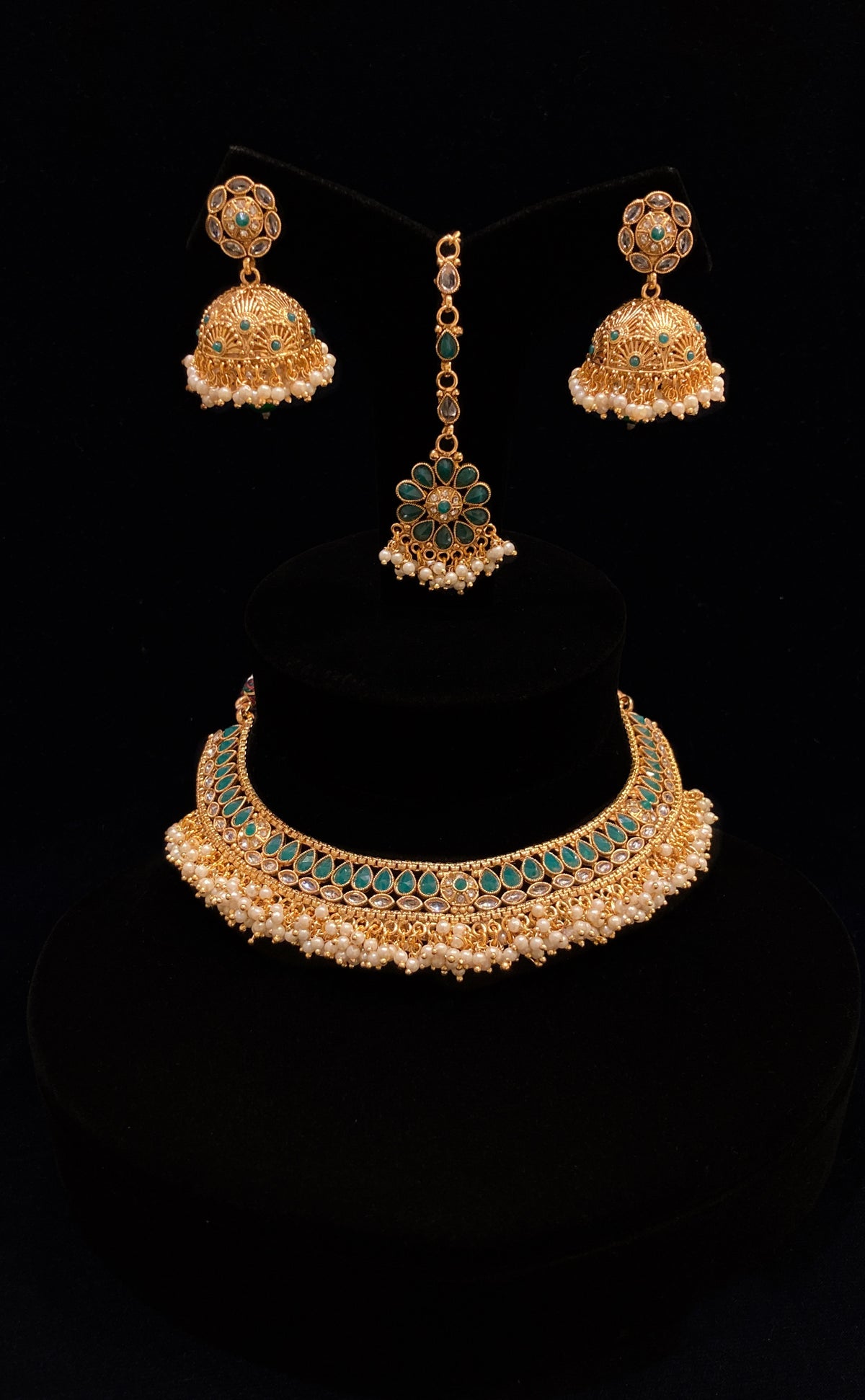 Golden Necklace Green Stone Jhumka JN-2107