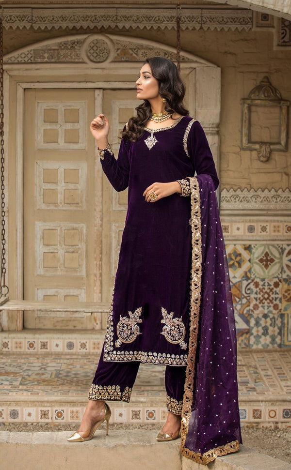 Purple velvet suit 3 piece GZW-465