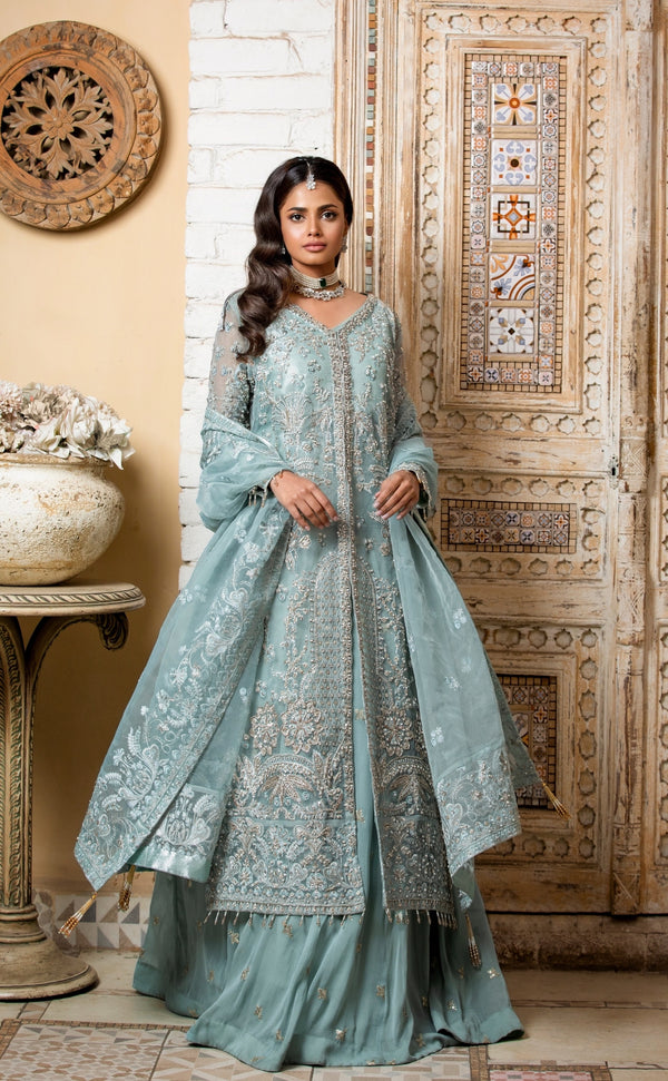 Powder Blue Gown With Lehnga 3 Piece GZW-464