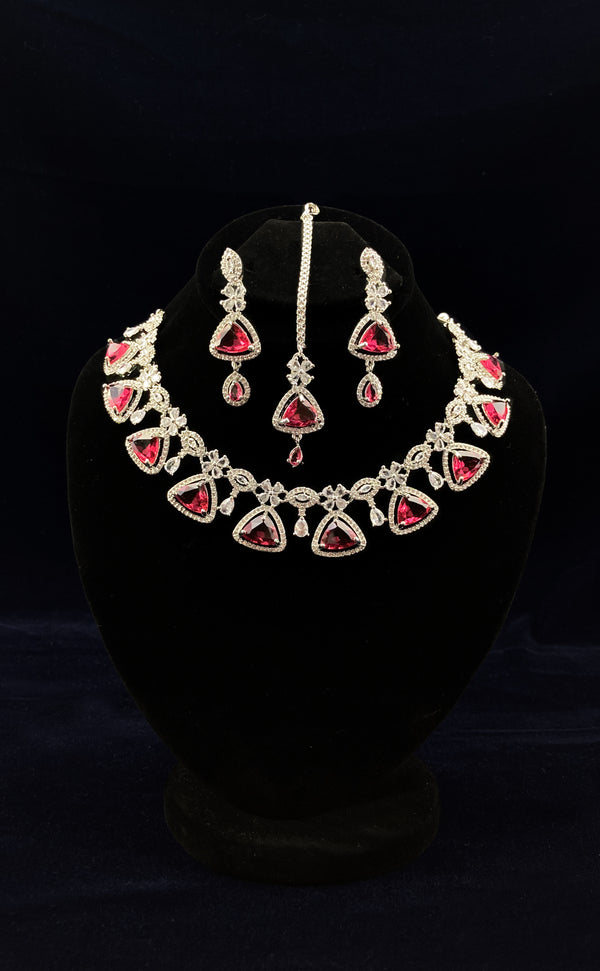 Red Diamond Stone Necklace Set JN-2202