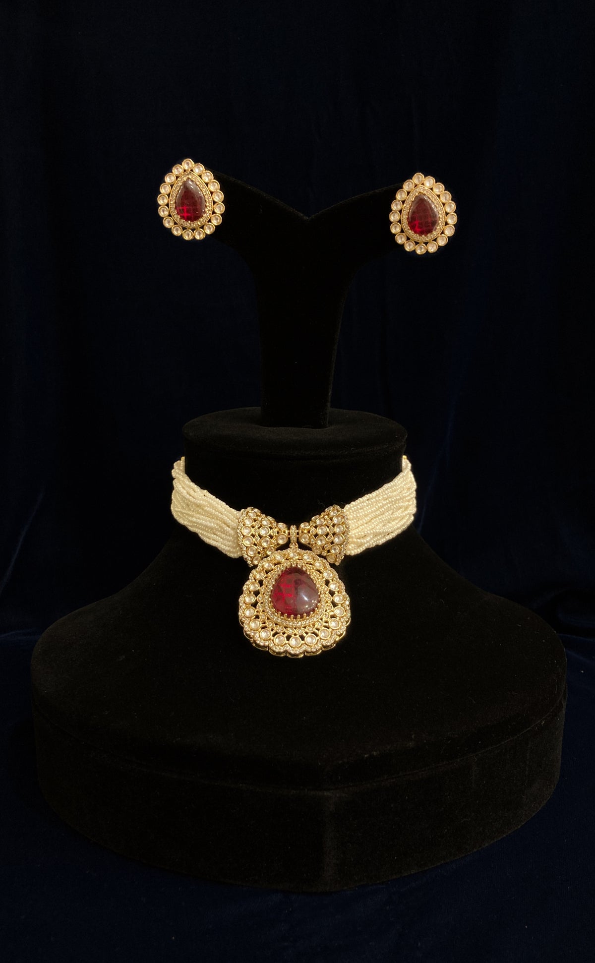 Golden With Red & Pearl Choker Set JN-2227