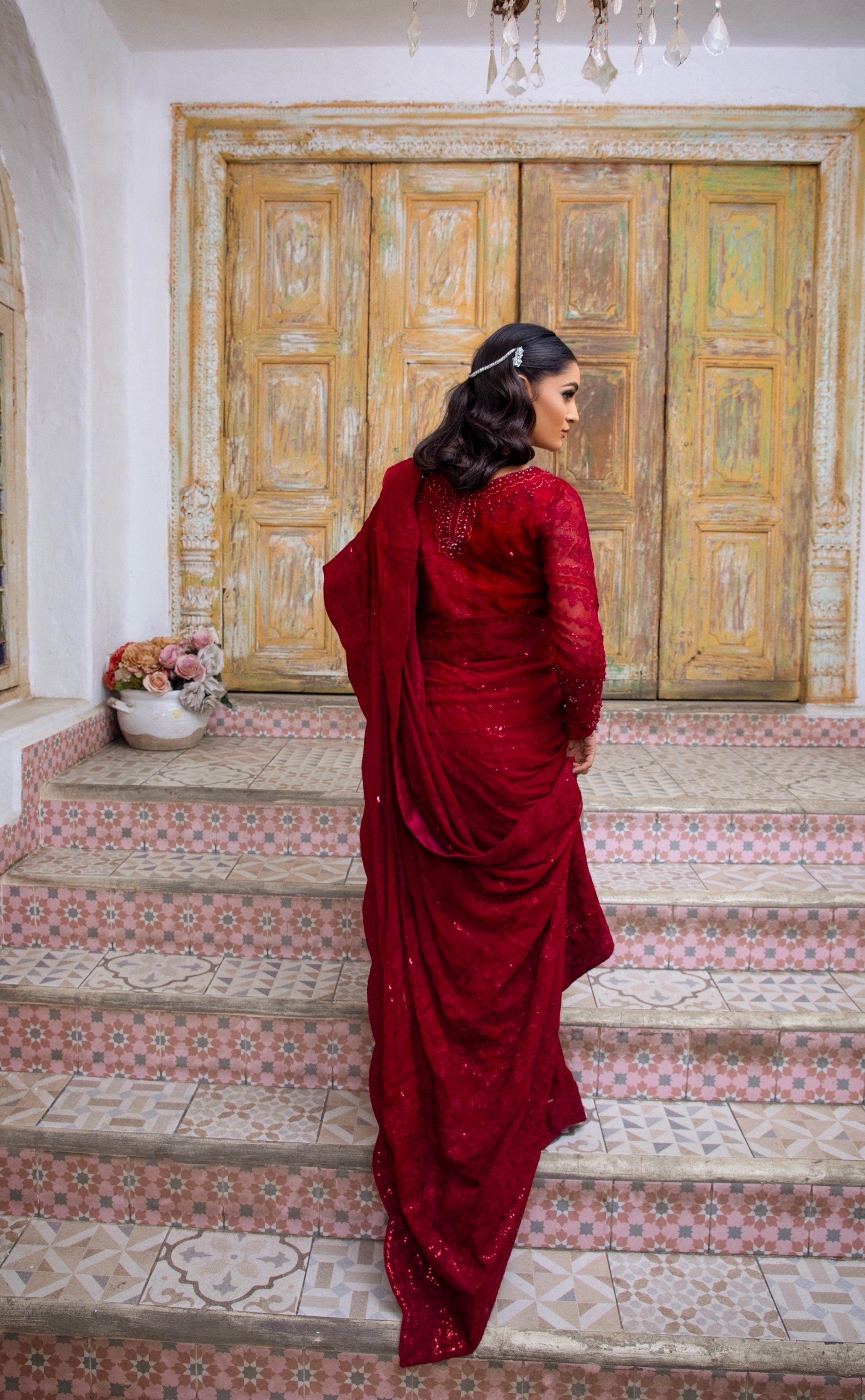 Maroon Red Saree-Inara By Shujat GZ# - Small