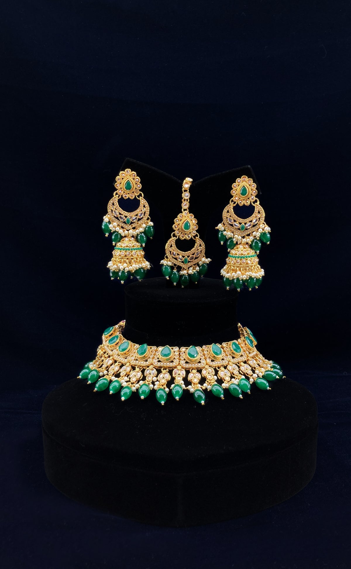 Golden & Green Necklace Jhumka Earings JN-2118