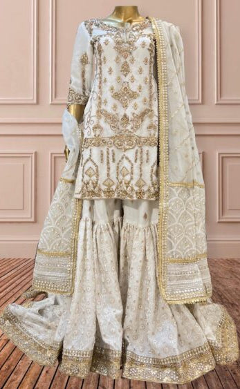 Wedding wear Goldenzari by shujat White GZW-435