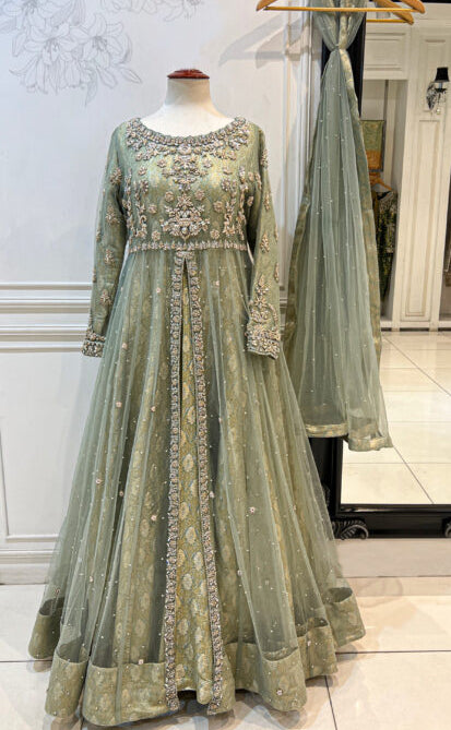 Wedding wear Goldenzari by shujat Green pista GZW-434