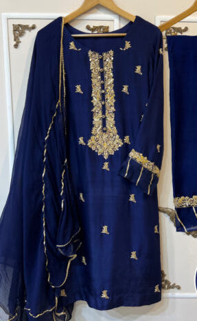 Wedding wear Goldenzari by shujat Navy blue GZW-431